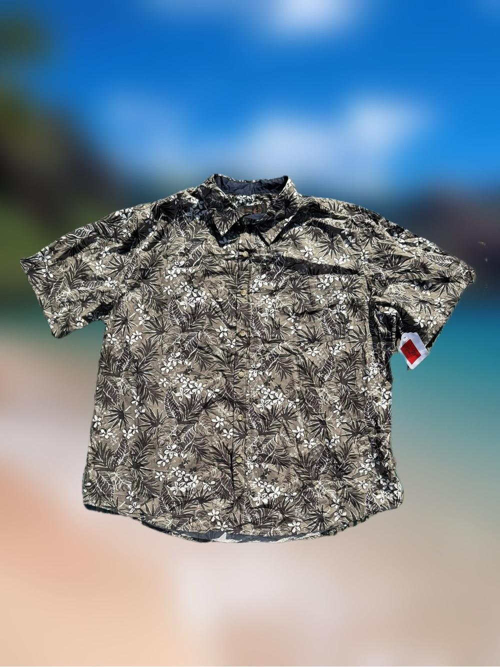 Victory Sportswear Men’s Size XL Olive Brown Floral Button-Up Shirt Short Sleeve